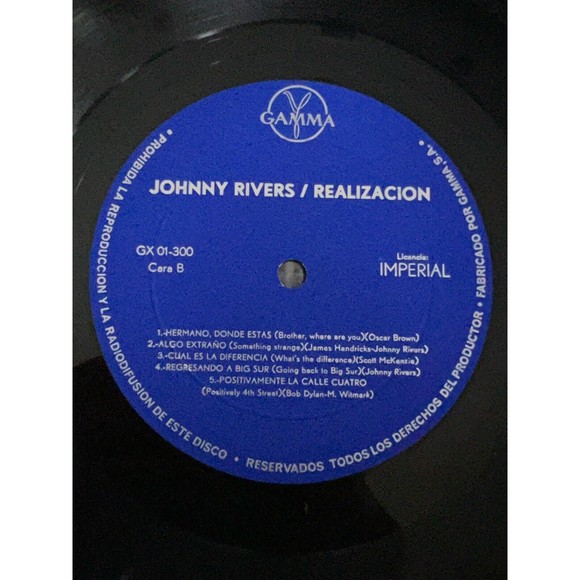 Johnny Rivers Realización 1968 LP Gamma GX 01-300 Import Mexico VG+ - Picture 6 of 8